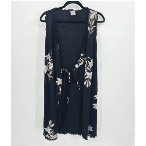 Floral Mesh Tie Front Long Vest Layer S Black 90s Fairy Grunge Whimsigoth